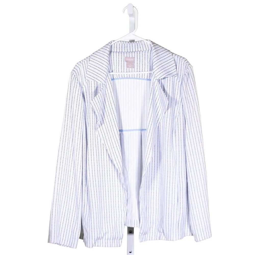 Chico's Women's Blazer Blue White Striped Open Work Suit Jacket 3 US XL/16/18